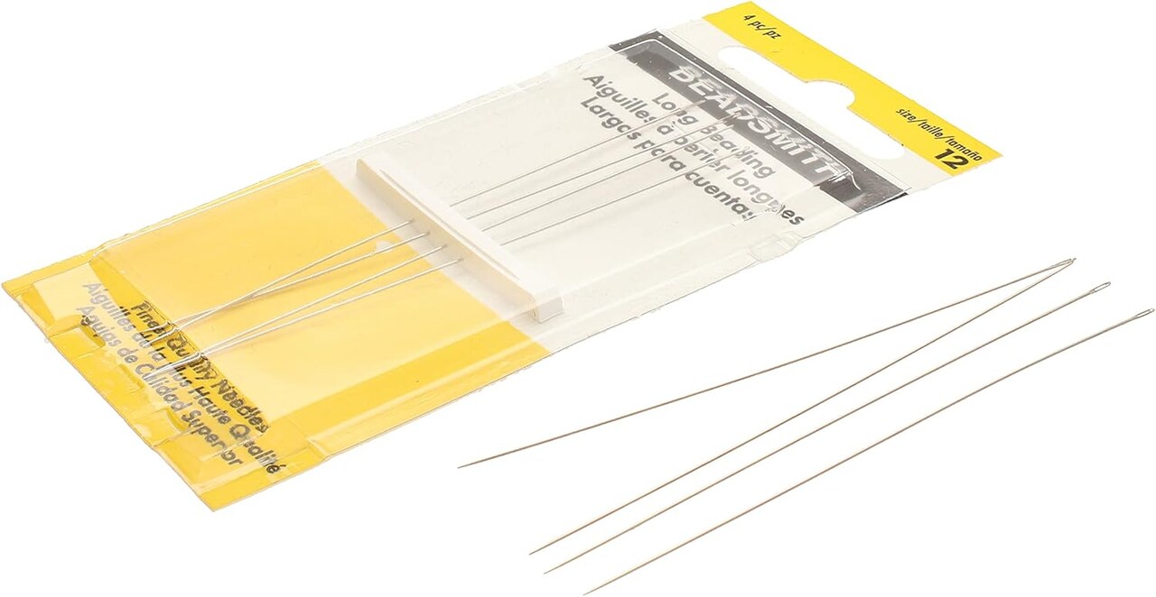 The Beadsmith Extra Long Beading Needles – Size 12, Card of 4 Needles – for Loom Weaving Beadwork, Pearl Stringing and Jewelry Making with Seed Beads
